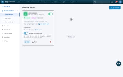 Danh sách chatbot AI trên ZCRM, gán theo phòng ban/nhóm</br>